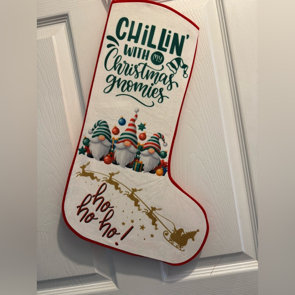 Christmas Gnomes Holiday Stocking 20” - Red, Green, Gold
